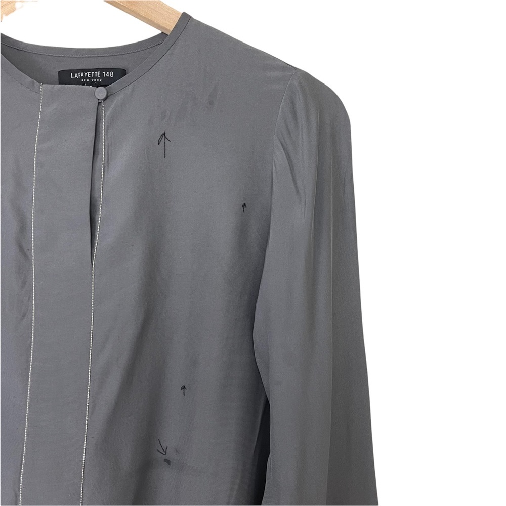 ๐ฃ 4 FOR $20 ๐ฃ Lafayette 148 Vneck Silk Elongated Cuff Blouse Silver Beaded XS - Picture 6 of 10